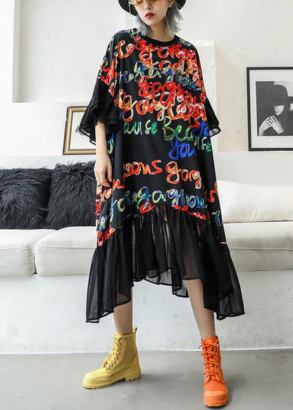 Black Print Cotton Quilting Clothes O Neck Patchwork Maxi Summer Dress