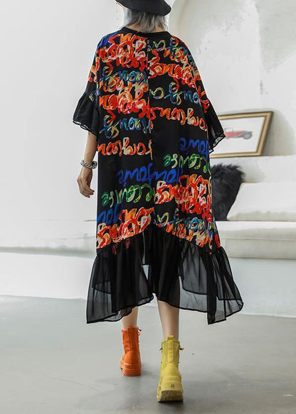 Black Print Cotton Quilting Clothes O Neck Patchwork Maxi Summer Dress