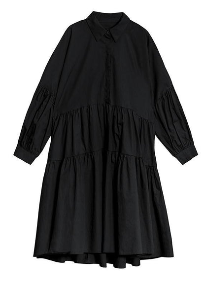 Blue Dress Lapel Puff Sleeve Maxi Dress