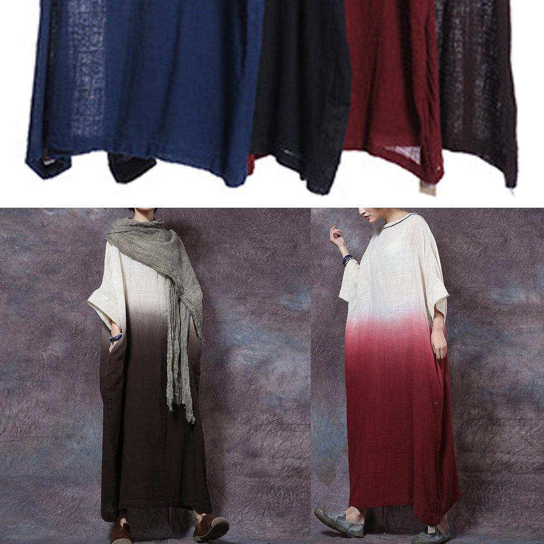 Blue Linen Cotton Clothes Gradient Color Maxi Summer Dresses