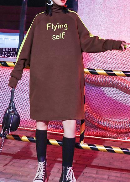 Chocolate Cotton Linen Shirts Neckline Patchwork High Neck Fall Tops