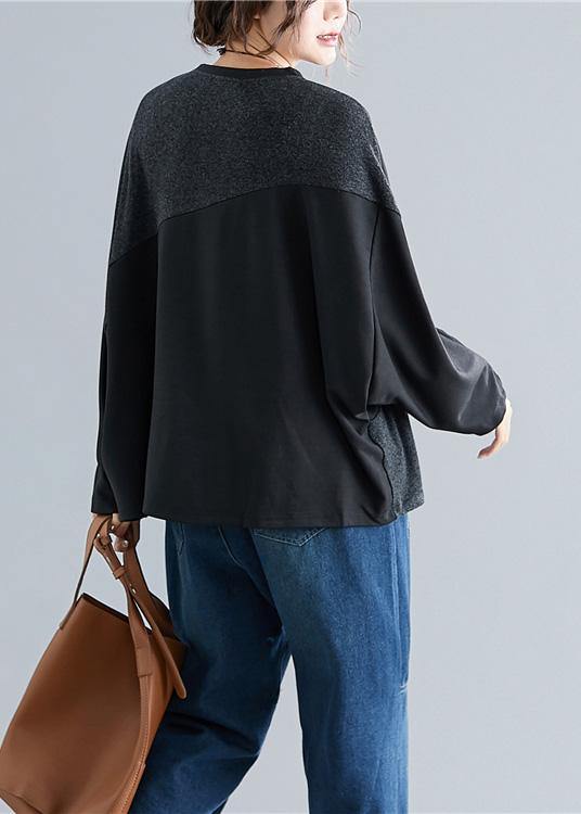 Bohemian dark gray cotton linen tops women o neck patchwork box blouses