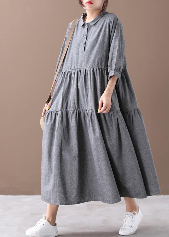 Gray Clothes Lapel Cinched Dresses Spring Dresses