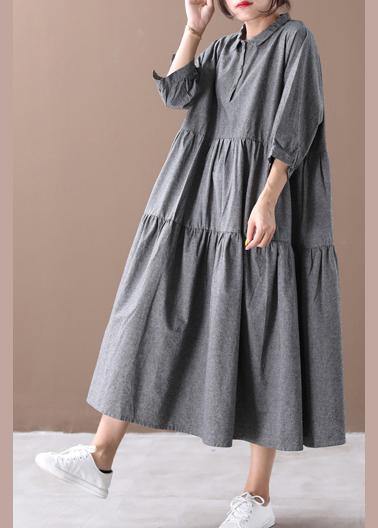 Gray Clothes Lapel Cinched Dresses Spring Dresses