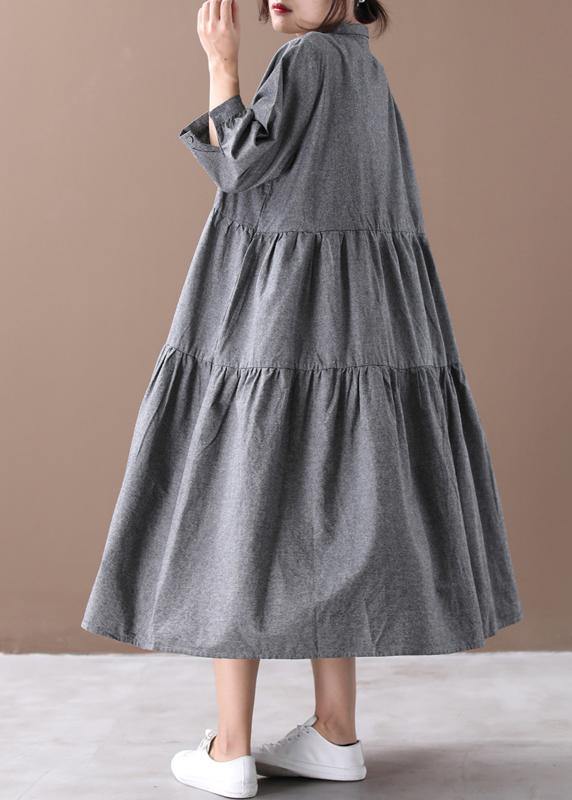 Gray Clothes Lapel Cinched Dresses Spring Dresses