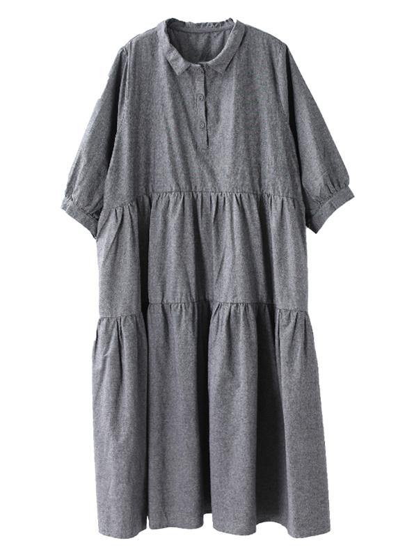 Gray Clothes Lapel Cinched Dresses Spring Dresses