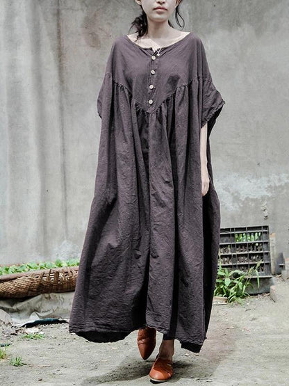 Gray Cotton Tunic Pattern O Neck Baggy Kaftan Dresses