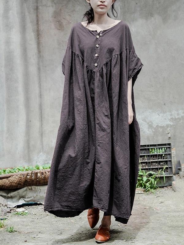 Gray Cotton Tunic Pattern O Neck Baggy Kaftan Dresses