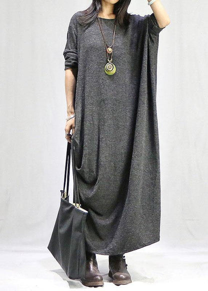 Gray Dresses O Neck Long Sleeve Long Fall Dress