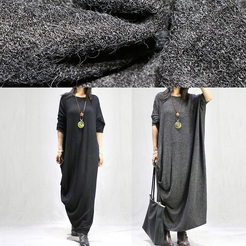 Gray Dresses O Neck Long Sleeve Long Fall Dress