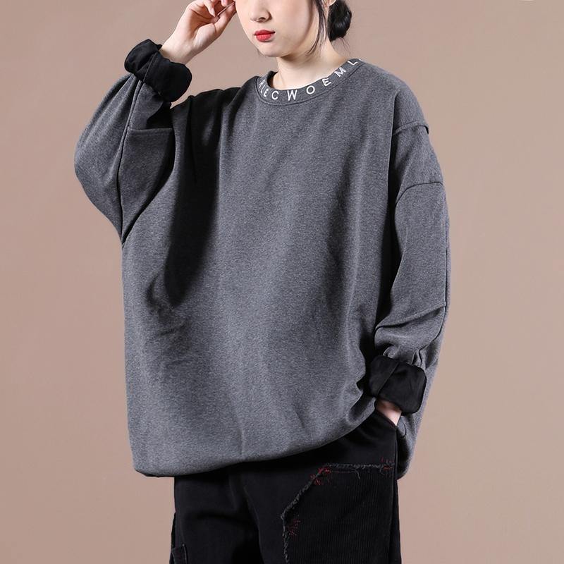Gray Embroidery Tunics for O Neck Letter Tops
