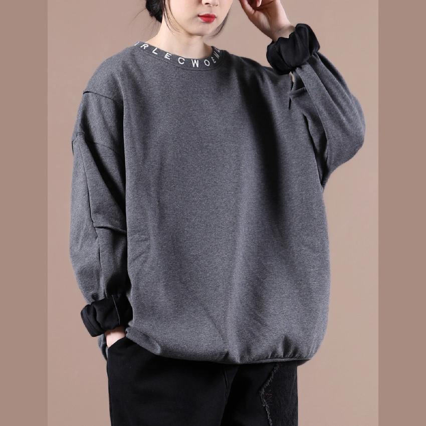 Bohemian gray embroidery tunics for women o neck Letter tops