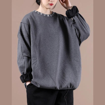 Bohemian gray embroidery tunics for women o neck Letter tops