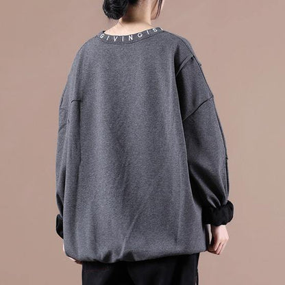 Bohemian gray embroidery tunics for women o neck Letter tops