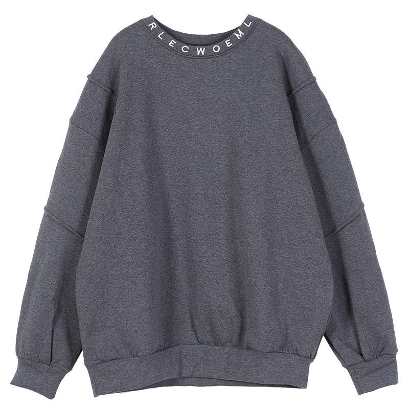 Gray Embroidery Tunics for O Neck Letter Tops