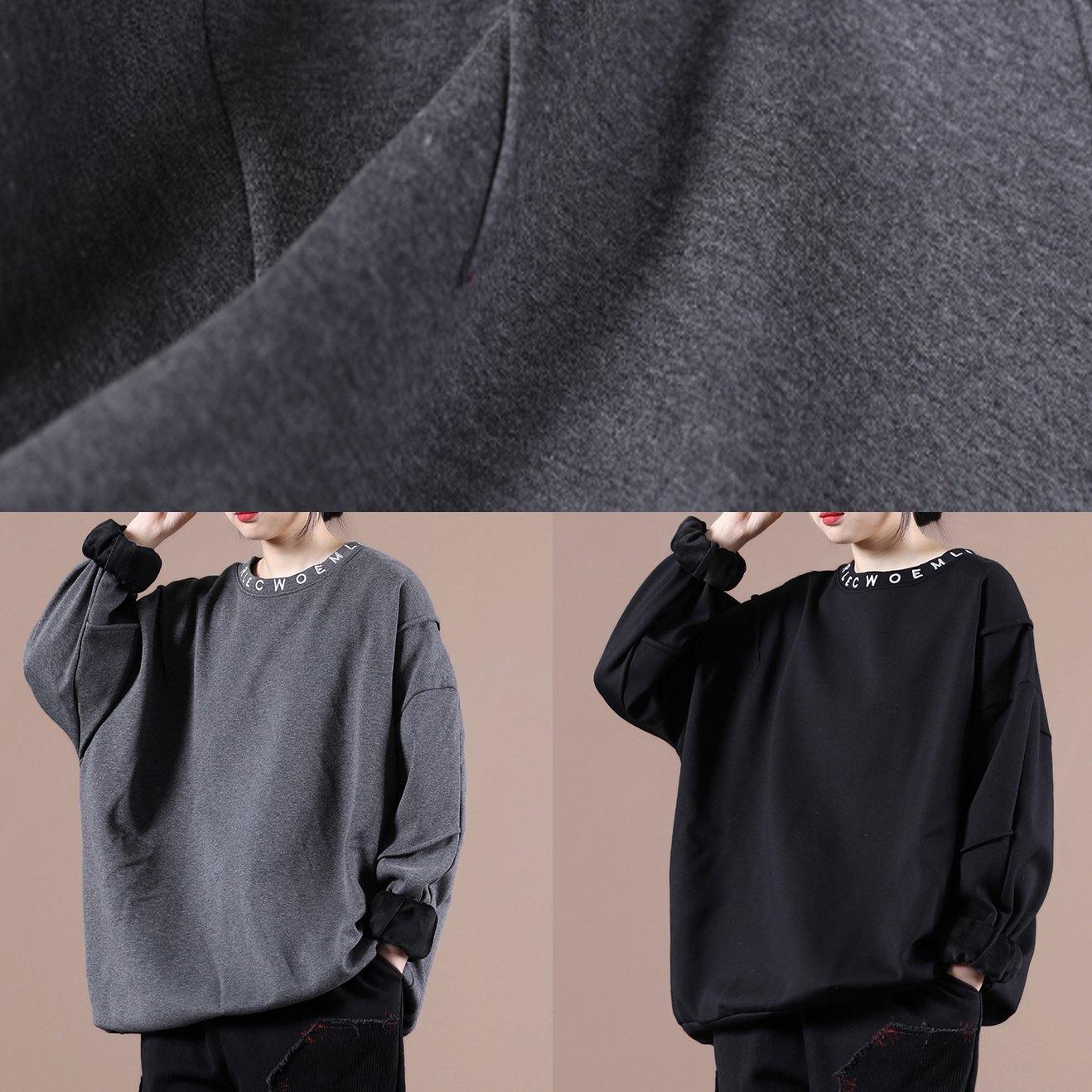 Bohemian gray embroidery tunics for women o neck Letter tops
