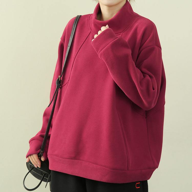 High Neck Patchwork Clothes Red Clothing Blouse