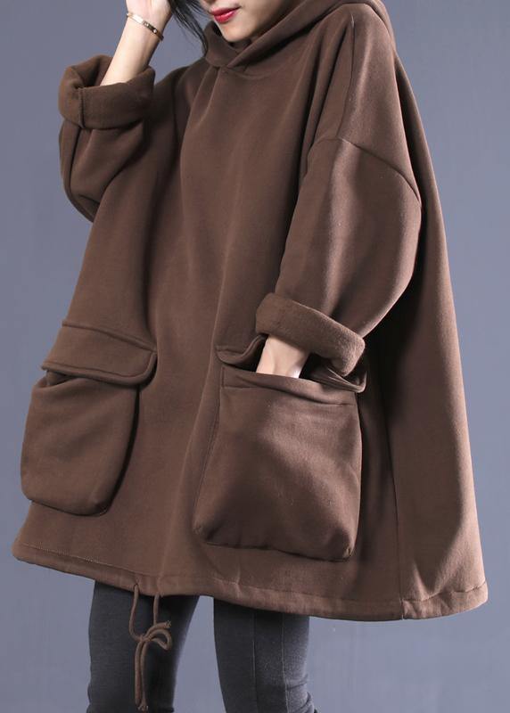 Hooded Drawstring Spring Clothes Work Outfits Chocolate Shirts