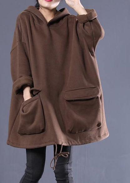 Hooded Drawstring Spring Clothes Work Outfits Chocolate Shirts