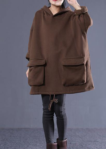 Hooded Drawstring Spring Clothes Work Outfits Chocolate Shirts
