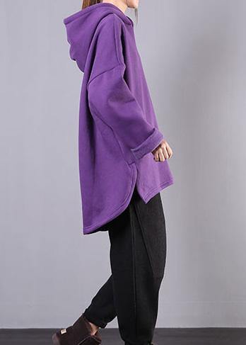 Bohemian hooded low high design cotton Tunic Fabrics purple blouses