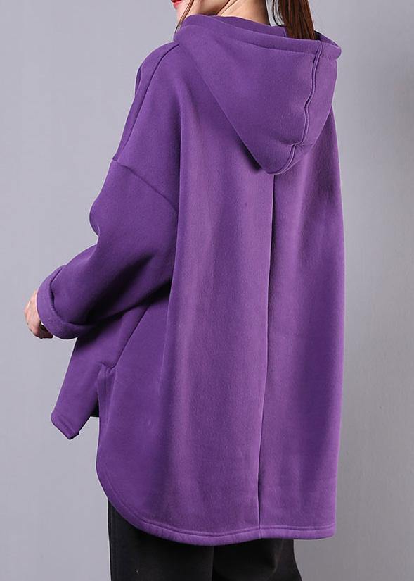 Bohemian hooded low high design cotton Tunic Fabrics purple blouses
