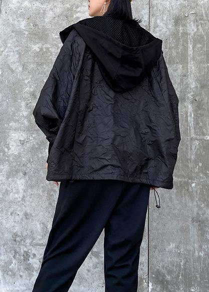Hooded Pockets Clothes for Photography Black Blouse
