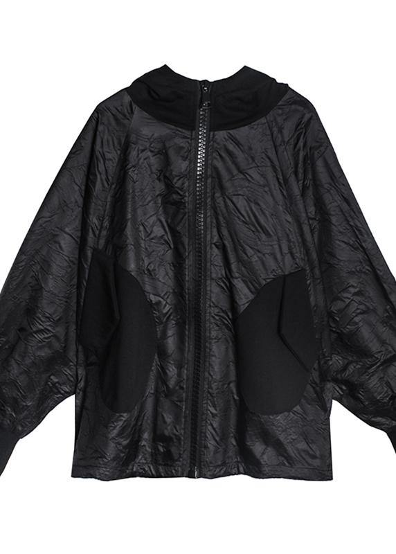 Hooded Pockets Clothes for Photography Black Blouse