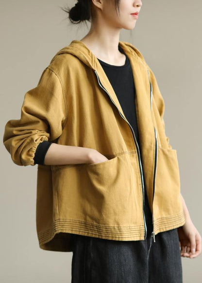 Hooded Zippered Fall Clothes for Yellow Loose Outwears