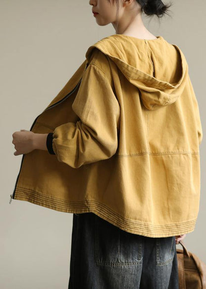 Hooded Zippered Fall Clothes for Yellow Loose Outwears