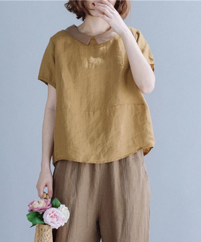 Khaki Clothes for Peter Pan Collar Patchwork Midi Shirt