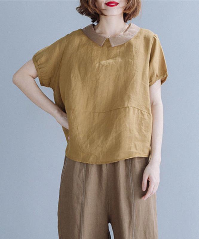 Khaki Clothes for Peter Pan Collar Patchwork Midi Shirt