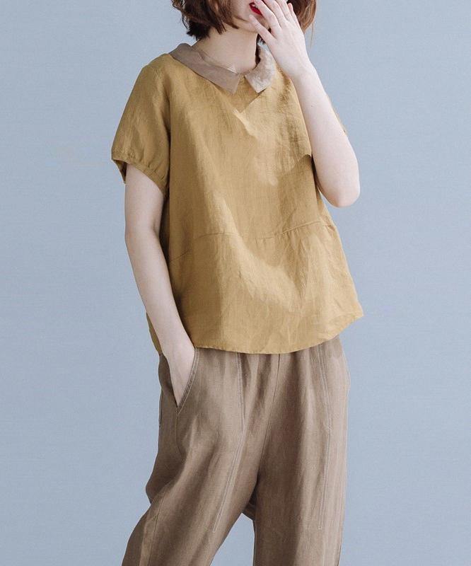 Khaki Clothes for Peter Pan Collar Patchwork Midi Shirt
