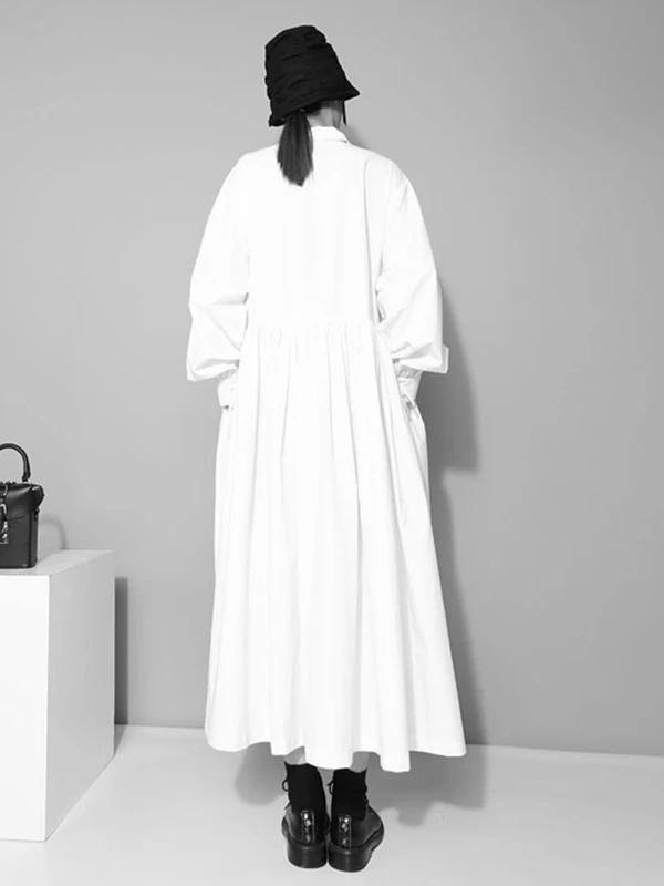 Lapel Cinched Cotton Spring Outfit Linen Black a Line Dresses