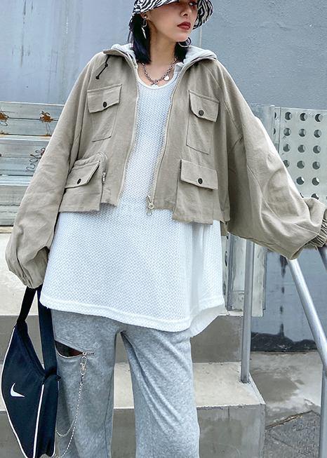 Lapel Zippered Fine Coats Blouses Beige Art Outwear