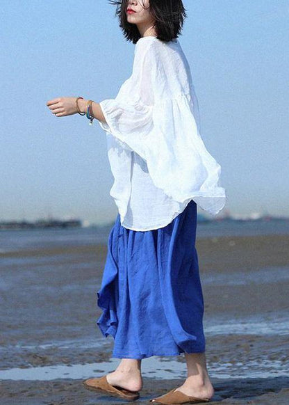 Linen Tops Blouses Fine Ramie Simple Linen Bat Sleeved Blouse