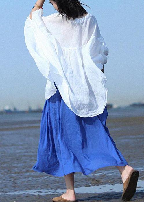 Linen Tops Blouses Fine Ramie Simple Linen Bat Sleeved Blouse