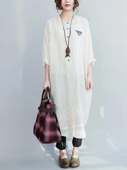 O Neck Batwing Sleeve Cotton Spring Gray Robe Long Shirts Dress
