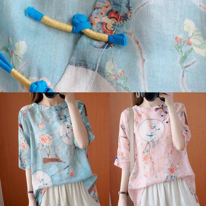 O Neck Half Sleeve Blouses for Shirts Pink Print Tops