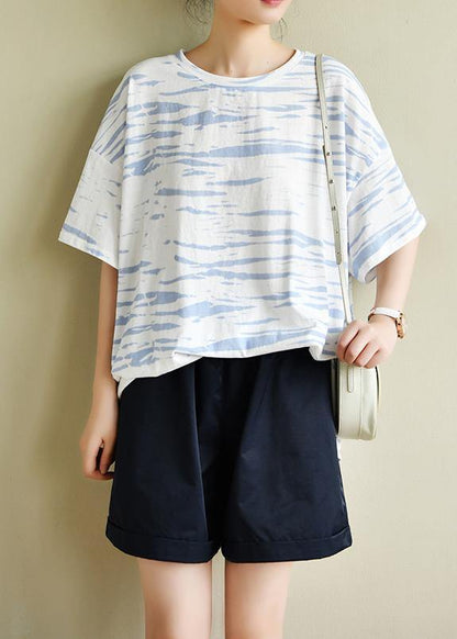 O Neck Half Sleeve Summer Shirts Wardrobes White Striped Top