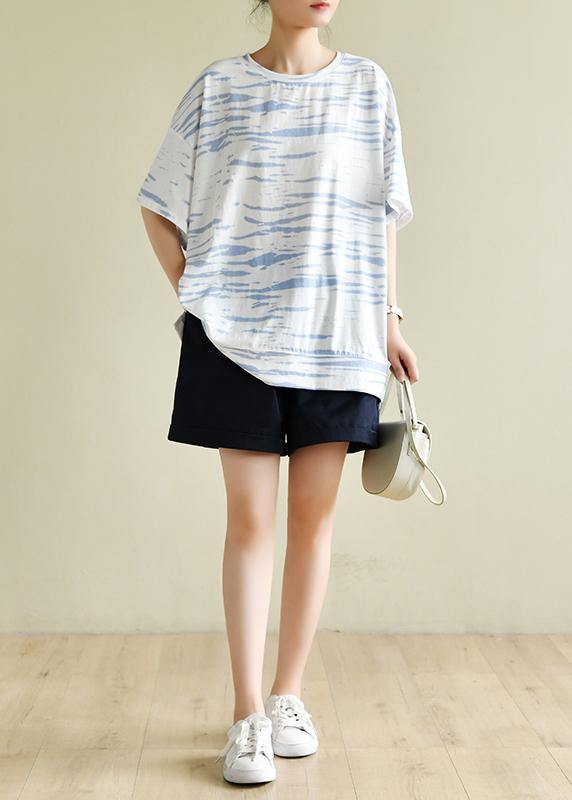 O Neck Half Sleeve Summer Shirts Wardrobes White Striped Top