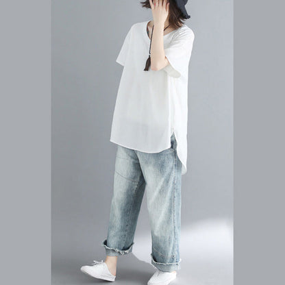 O Neck Linen Tunic Top Work White Oversized Top