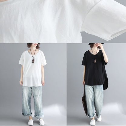 O Neck Linen Tunic Top Work White Oversized Top
