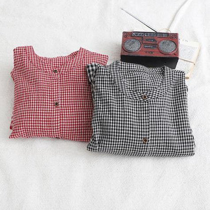 O Neck Patchwork Cotton Linen Long Shirts Work Outfits Black Plaid Dress