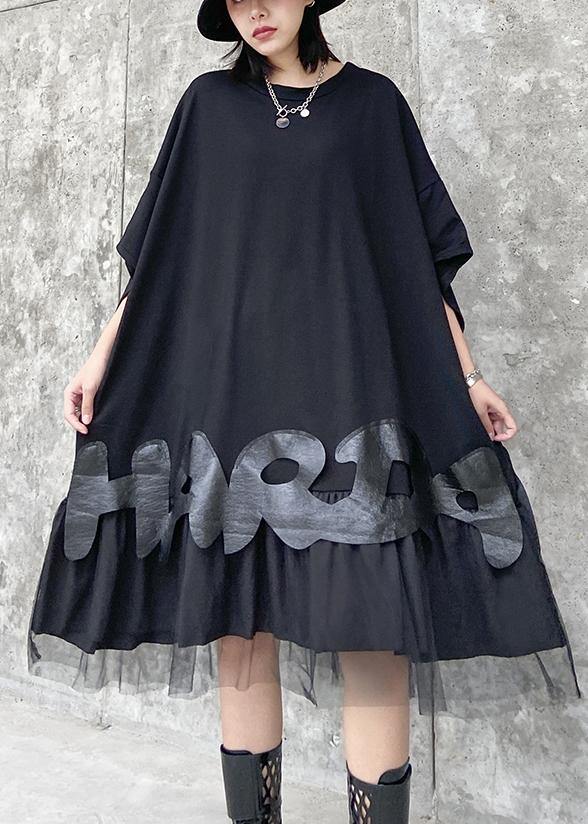 O Neck Patchwork Tulle Clothes Black Dresses