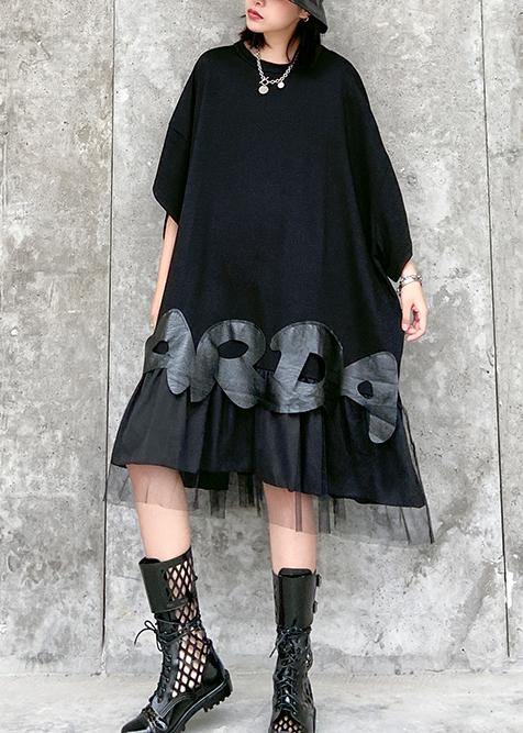 O Neck Patchwork Tulle Clothes Black Dresses