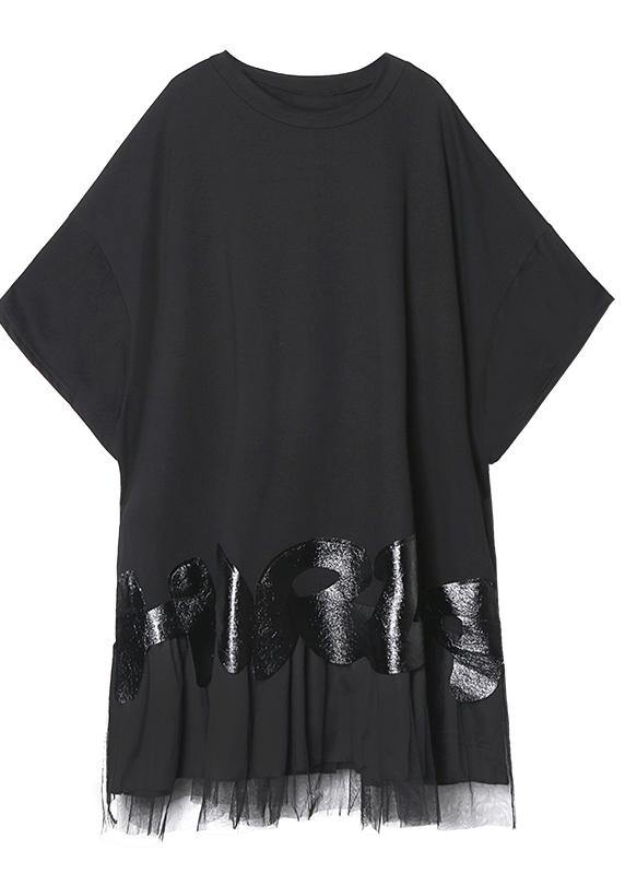 O Neck Patchwork Tulle Clothes Black Dresses