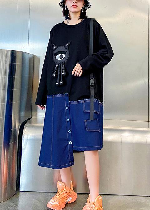 O Neck Patchwork Tunics for Shape Black Dress