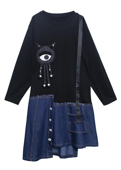 O Neck Patchwork Tunics for Shape Black Dress