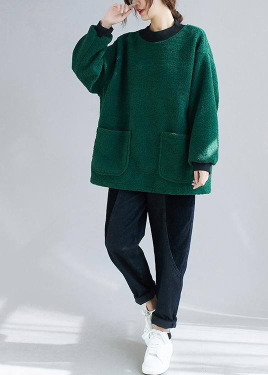 O Neck Pockets Clothes for Tutorials Green Shirt